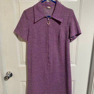 Vintage Women's Short Sleeve Dress Purple Zip Front Sash Belt